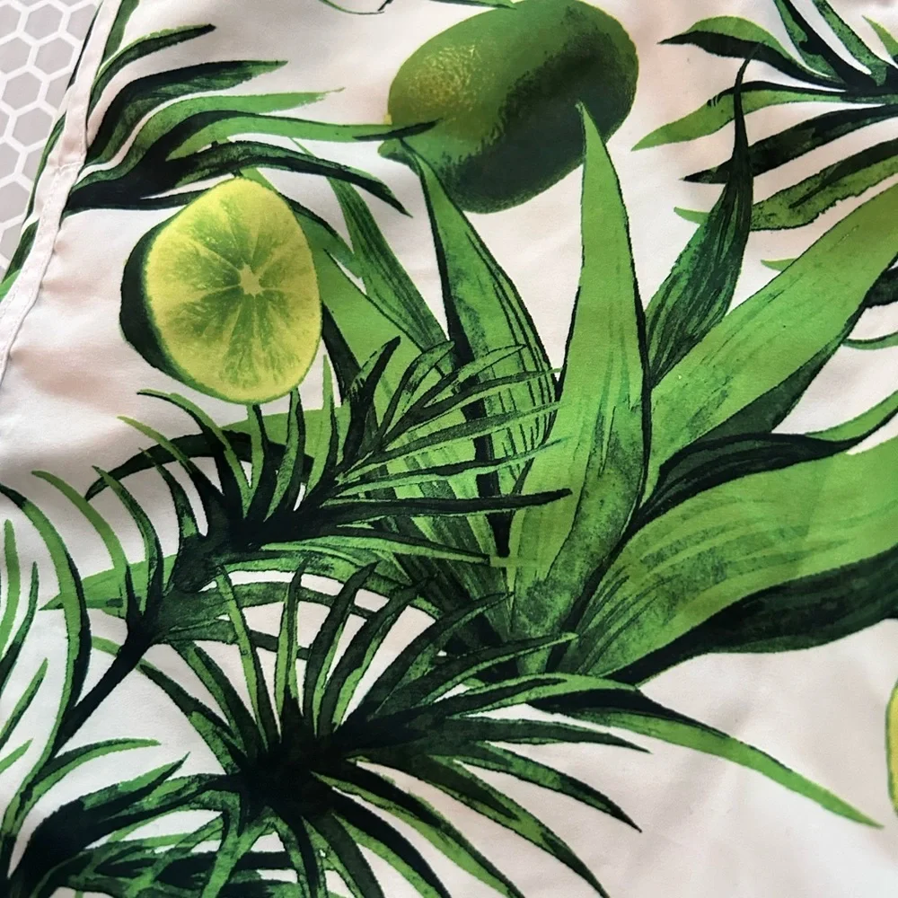 Corona Tropical Lime Print Swim Shorts - Green White Beach Summer Size M